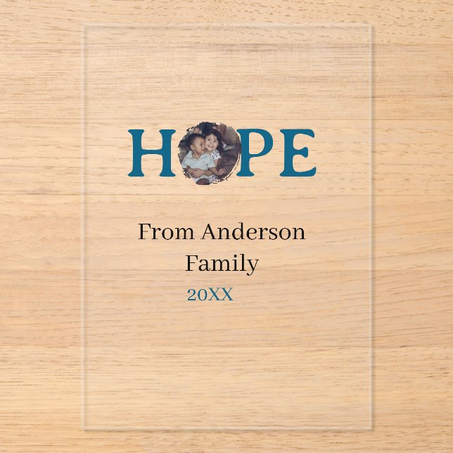 Hope blue holidays bold letter kids photo name yea acryleinladungen (Vorderseite)