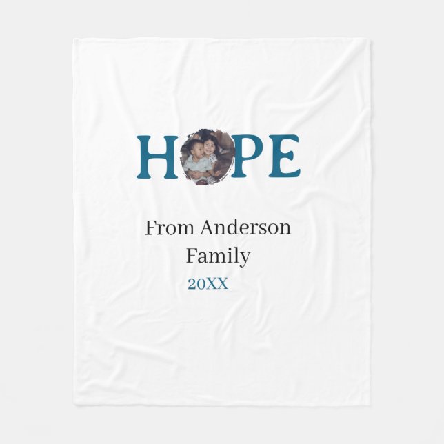 Hope blue holidays bold letter kids photo name yea fleecedecke (Vorderseite)