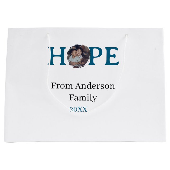 Hope blue holidays bold letter kids photo name yea große geschenktüte (Vorderseite)