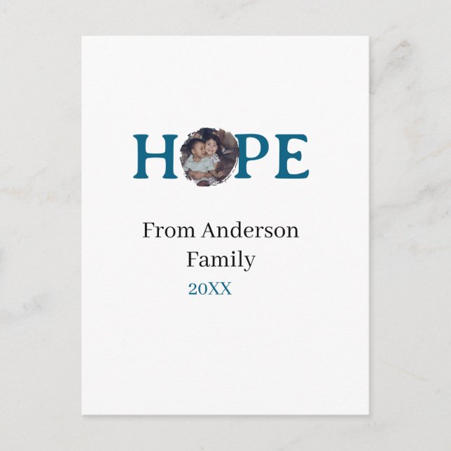Hope blue holidays bold letter kids photo name yea postkarte (Vorderseite)