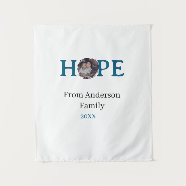 Hope blue holidays bold letter kids photo name yea wandteppich (Vorderseite)