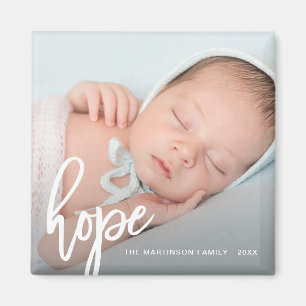 Hope Brush Script mit Foto, Name und Jahr Magnet