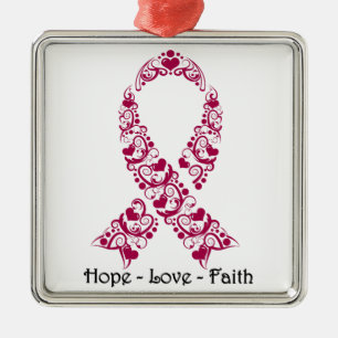 Hope Burgundy Awareness Ribbon Silbernes Ornament