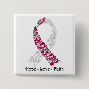 Hope Burgundy und White Awareness Ribbon Button