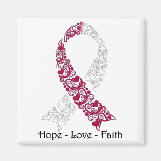 Hope Burgundy und White Awareness Ribbon Magnet (Vorne)