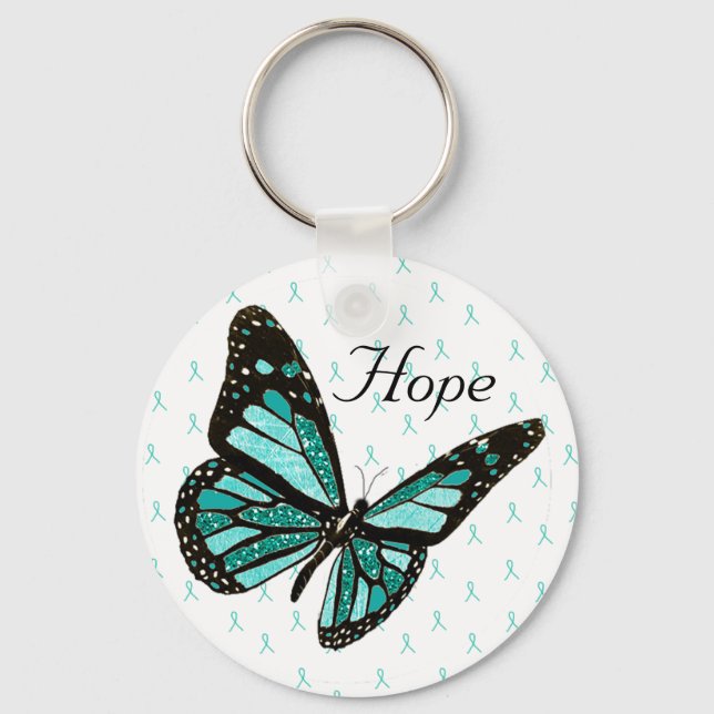 Hope Butterfly Key Chain mit MG Awareness Ribbons Schlüsselanhänger (Vorderseite)