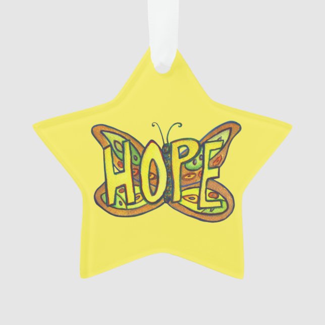 Hope Butterfly Word Kunstschatz Ornament (Vorderseite)