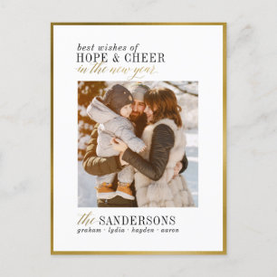 Hope & Cheer Elegantes White & Gold Foto Postkarte