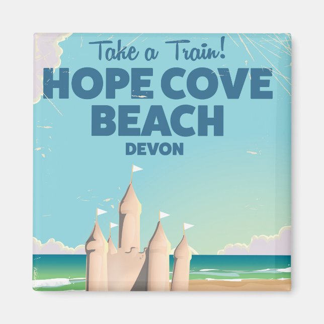 Hope Cove Beach Devon Vintage Reiseplakat Magnet (Vorne)