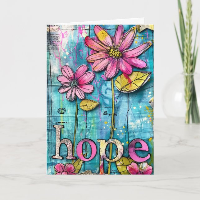 *~**~ HOPE Doodle Art farbenfrohe whimsistische Bl Dankeskarte (Vorderseite)