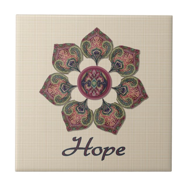 HOPE Fabric Collage Blume Rot und Blau Fliese (Vorderseite)