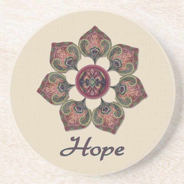 HOPE Fabric Collage Blume Rot und Blau Sandstein Untersetzer (Vorne)