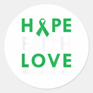 Hope Faith Liebe Green Ribbon Mental Health Awaren Runder Aufkleber