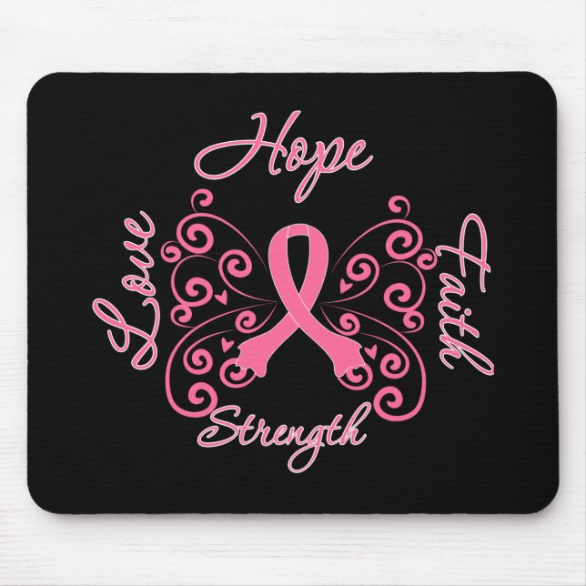 Hope Faith Liebe Stärke Brustkrebs Mousepad (Vorne)