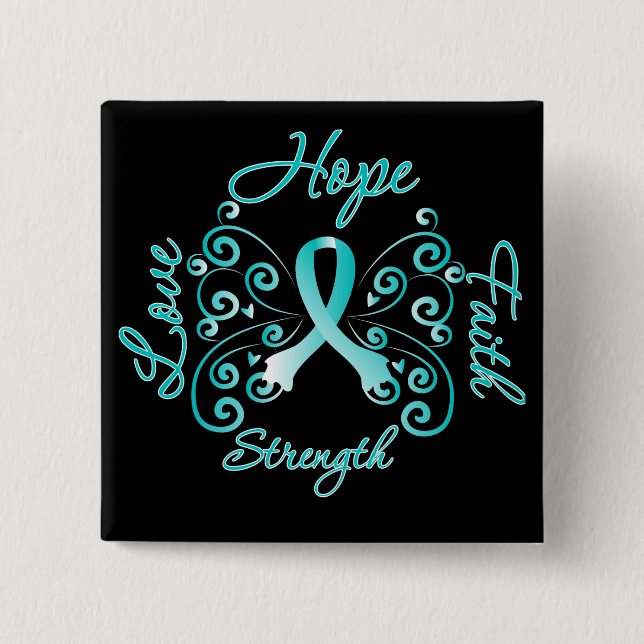 Hope Faith Liebe Strength Cervical Cancer Button (Vorderseite)