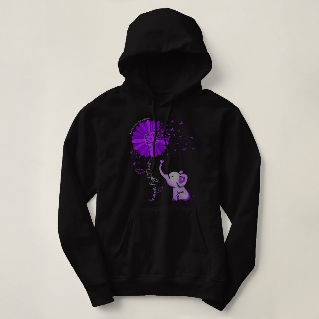 Hope Fight Cure Elephant Alzheimer's Lila Band Hoodie (Design vorne)