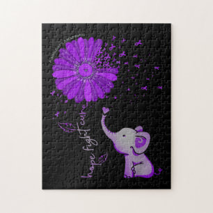 Hope Fight Cute Elephant Alzheimer's Purple Ribbon Puzzle