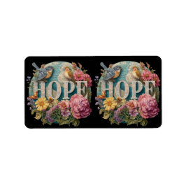 Hope Floral Typografie mit Vögeln und botanisch Adressaufkleber