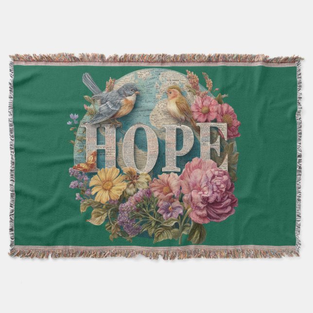 Hope Floral Typografie mit Vögeln und botanisch Decke (Vorderseite)