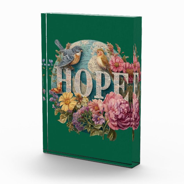 Hope Floral Typografie mit Vögeln und botanisch Fotoblock (Rechts)