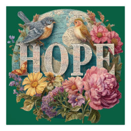 Hope Floral Typografie mit Vögeln und botanisch Fotodruck