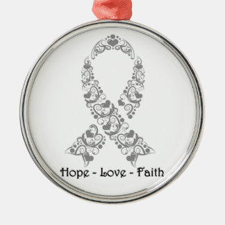 Hope Gray Awareness Ribbon Silbernes Ornament
