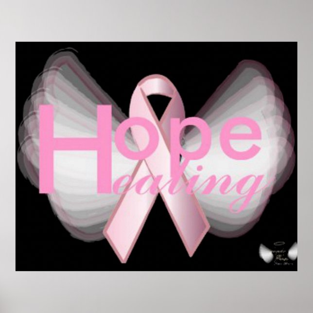 Hope Healing on Angelic Wings Pink Ribbon Poster (Vorne)
