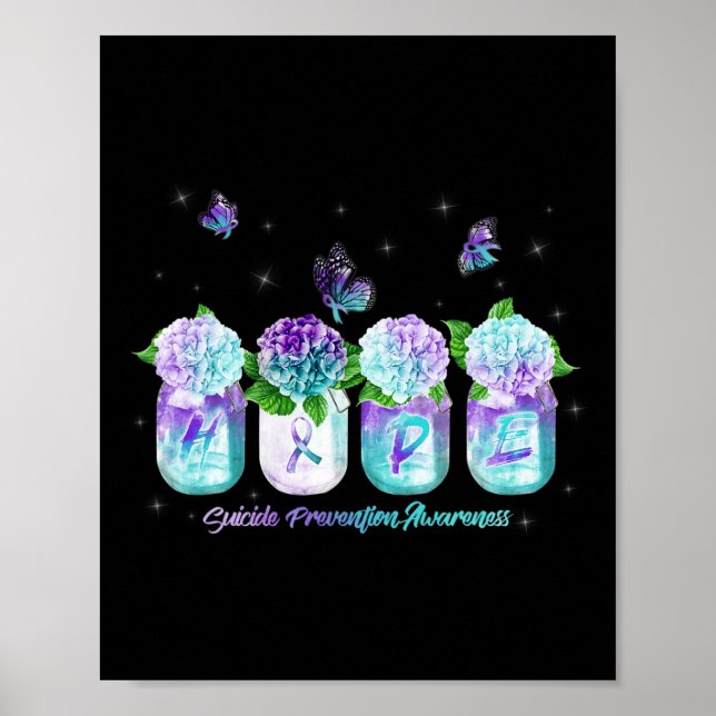 Hope Hydrangea Blume Schmetterling Suizidpräventio Poster (Vorne)