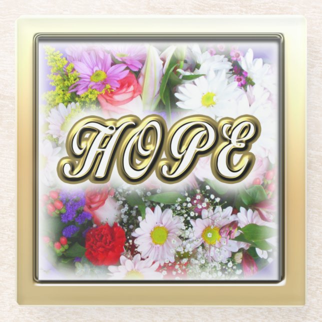 Hope Inspiration geschrieben in einem Bouquet Desi Glasuntersetzer (Vorderseite)