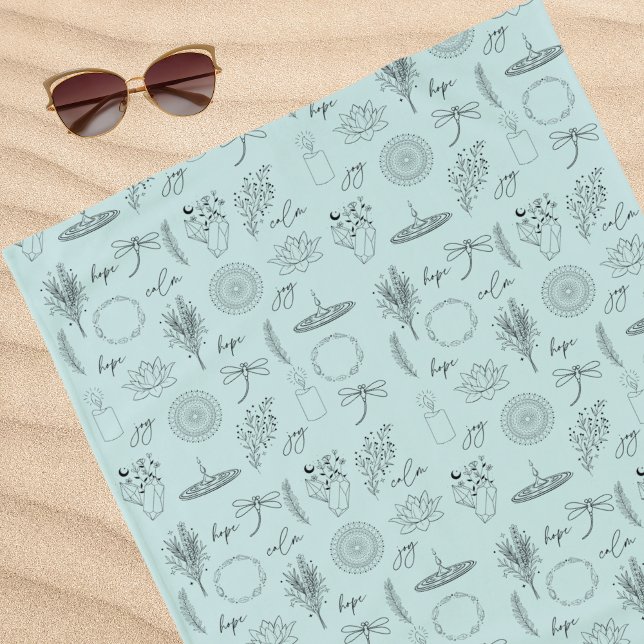 Hope, Joy, Healing, Serenity Symbols Strandtuch (Healing, calming and serenity vibes beach or yoga towel with symbols of peace.)