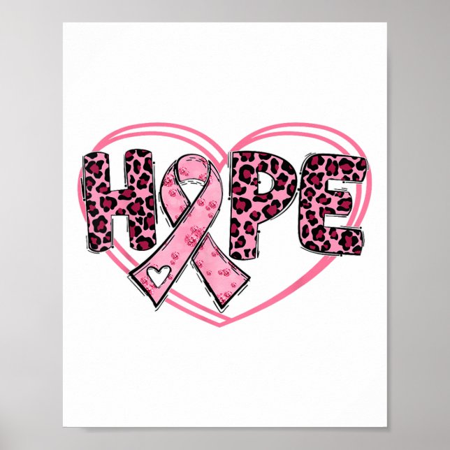 Hope Leopard Brustkrebs Bewusstsein Herz Pink Ri Poster (Vorne)