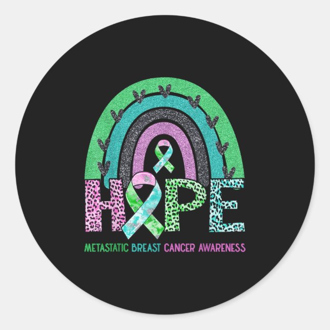 Hope Leopard Rainbow Metastatic Brustkrebs Awar Runder Aufkleber (Vorderseite)