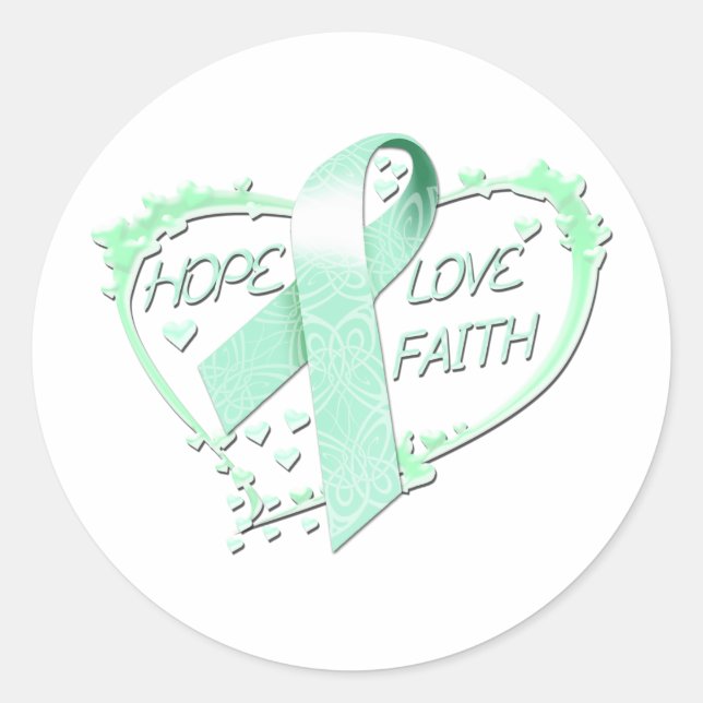Hope Liebe Faith Heart (aquamarin) Runder Aufkleber (Vorderseite)
