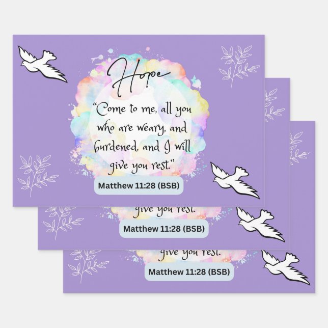 Hope Message - Matthew 11-28 - 3 Sheets Wrap Paper Geschenkpapier Set (Set)
