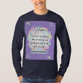 Hope Message - Matthew 11-28 - Long Sleeve Dk Blue T-Shirt