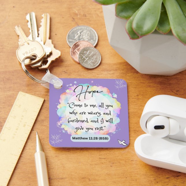 Hope Message Matthew 11-28 - Square Metal Schlüsse Schlüsselanhänger (Schreibtisch)