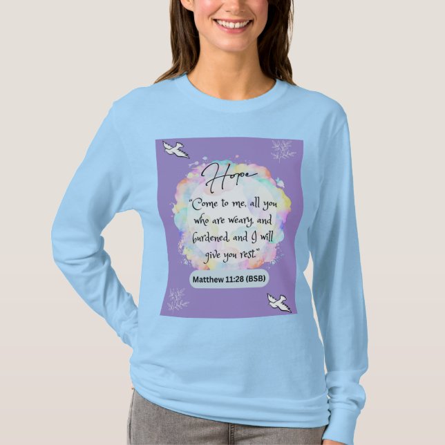 Hope Message - Matthew 28-14 - Long Sleeve Lt Blue T-Shirt (Vorderseite)