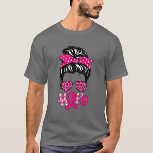 Hope Messy Bun Leopard Pink Ribbon Brustkrebs A T-Shirt