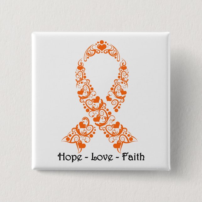 Hope Orange Awareness Ribbon Button (Vorderseite)