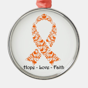 Hope Orange Awareness Ribbon Silbernes Ornament