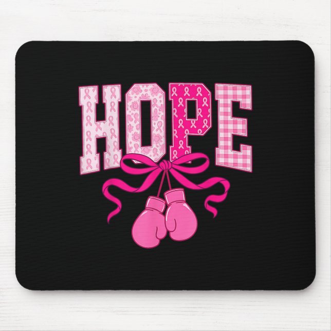 Hope Pink Ribbon Boxing Gloves Pink Brustkrebs Mousepad (Vorne)