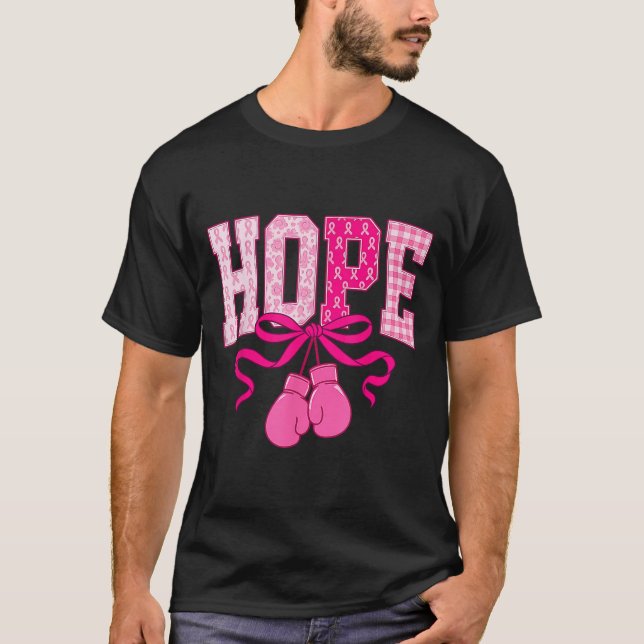 Hope Pink Ribbon Boxing Gloves Pink Brustkrebs T-Shirt (Vorderseite)