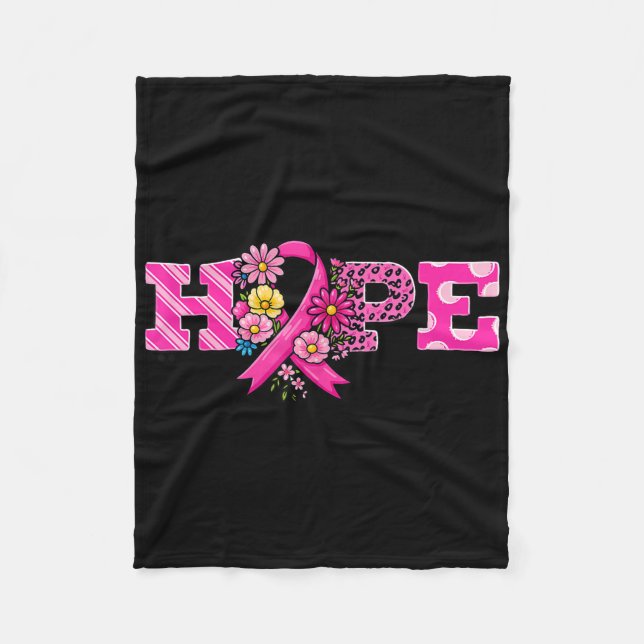 Hope Pink Ribbon Leopard Brustkrebs Bewusstsein W Fleecedecke (Vorderseite)