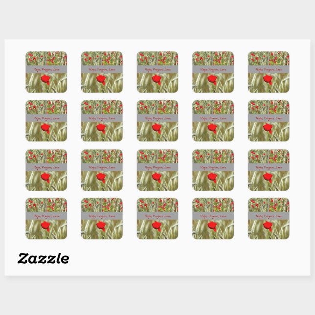 Hope Prayers Liebe Bereavement Card mit Mohn Quadratischer Aufkleber (Blatt)