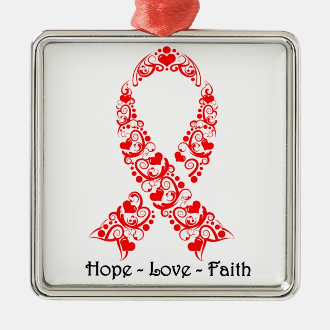 Hope Red Awareness Ribbon Ornament Aus Metall (Vorne)