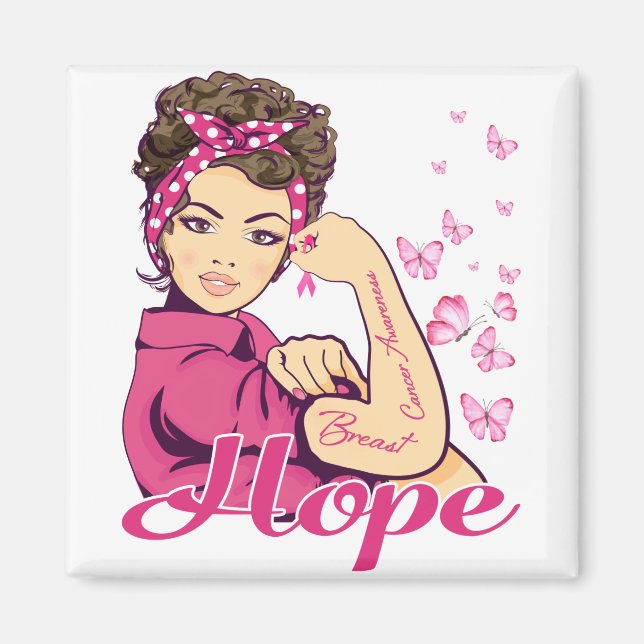 Hope Rosie Riveter Brustkrebs Bewusstsein Magnet (Vorne)