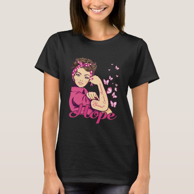Hope Rosie Riveter Brustkrebs Bewusstsein T-Shirt (Vorderseite)