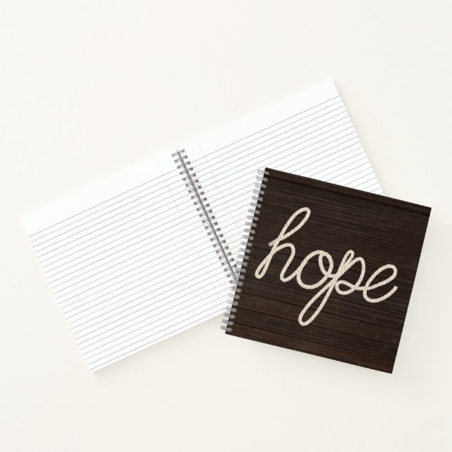 HOPE Seil Text auf dunklem Holz Notizbuch (Innenseite)