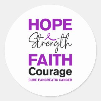 Hope Strength Faith Cure Purple Pancreatic Cancer Runder Aufkleber