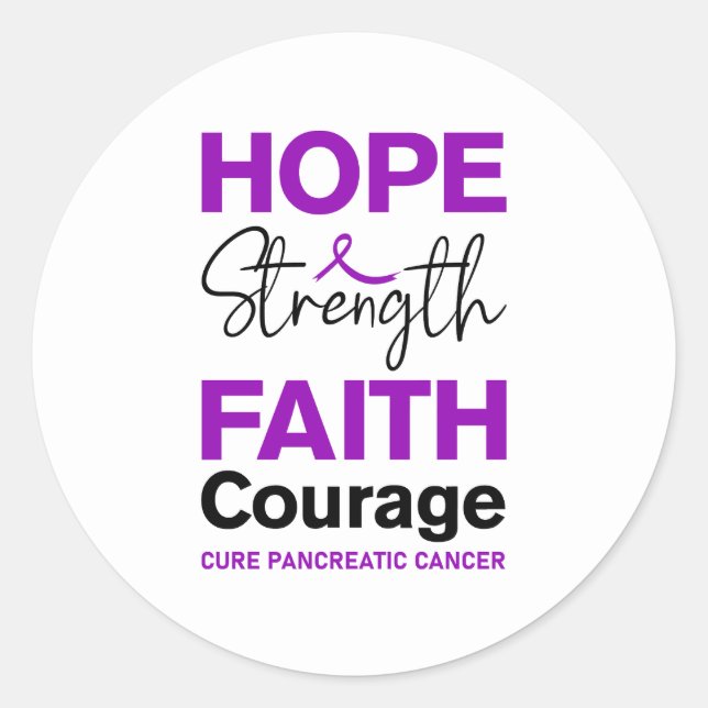 Hope Strength Faith Cure Purple Pancreatic Cancer Runder Aufkleber (Vorderseite)